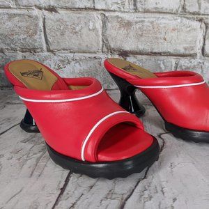 Fluevog Dede Red Open Toe Mule Heel
